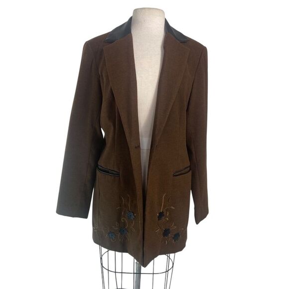 Coldwater CreeK 12 Blazer Western brown w/ faux leather collar , leather flower - Picture 1 of 7
